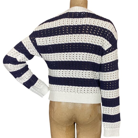 Universal Thread Striped Long Sleeve Open Knit Sweater M Blue & White 317H - Picture 6 of 8